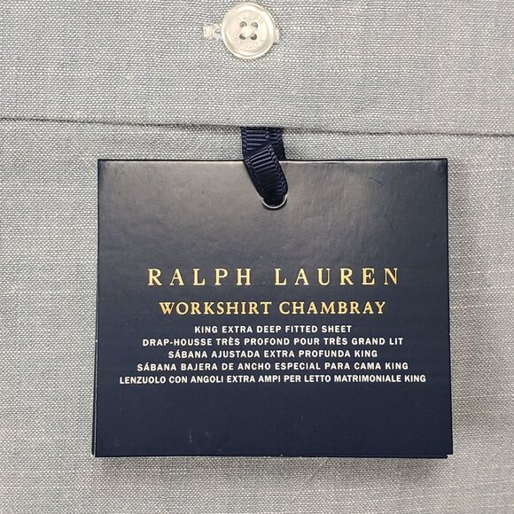 Ralph Lauren Home Workshirt Chambray King Fitted Sheet Blue, Size 78"x 80"x 18" - Picture 2 of 16